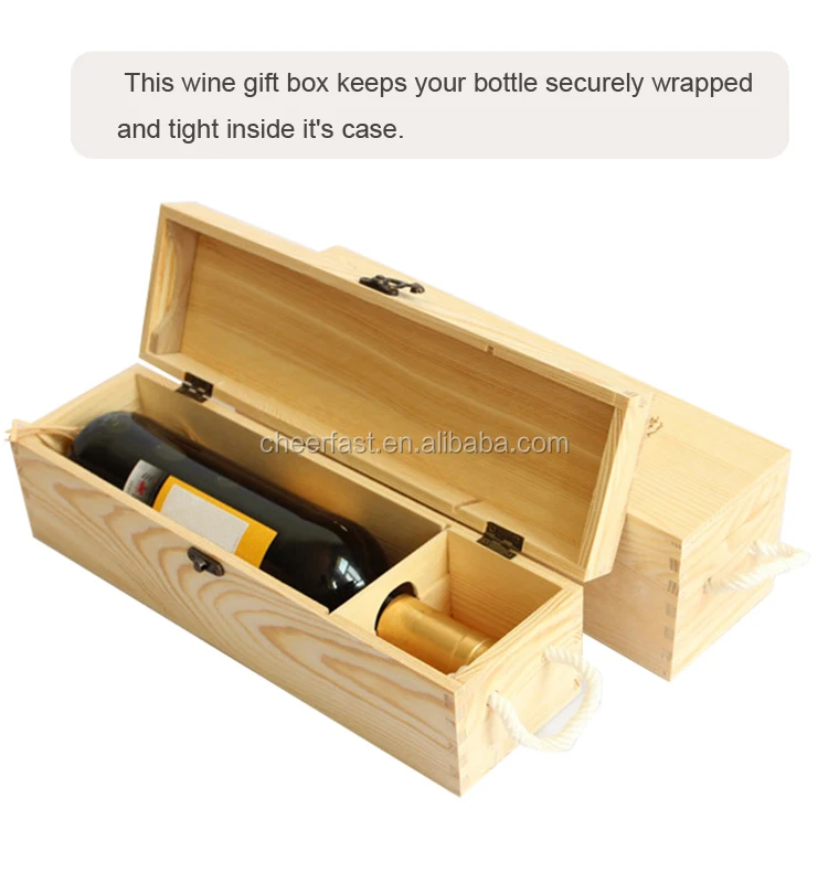 Outstanding Rectangle Single Pine Wood Wine Bottle Storage Gift Box
