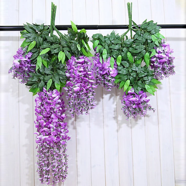 Hot Sale Artificial Wisteria Flowers Vines Garland Hanging Plants Wall