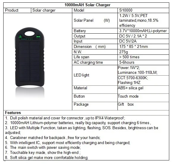 10000mah Rohs Solar Charger Instructions Solar Power Bank For Mobile