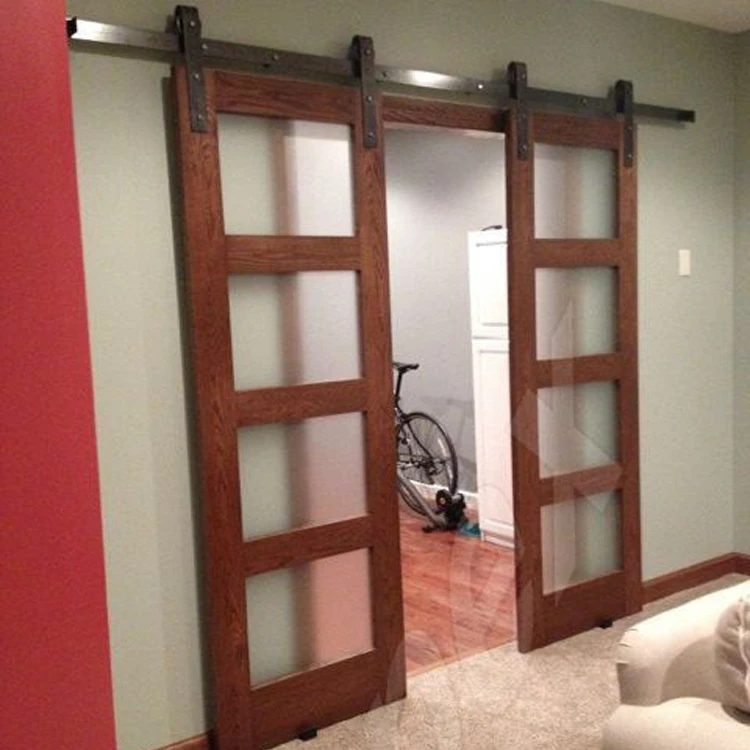 Mahogany Wood Sliding Barn Door Black Carbon Steel Interior Mahogany Wood Sliding Barn Door Black Carbon Steel Interior