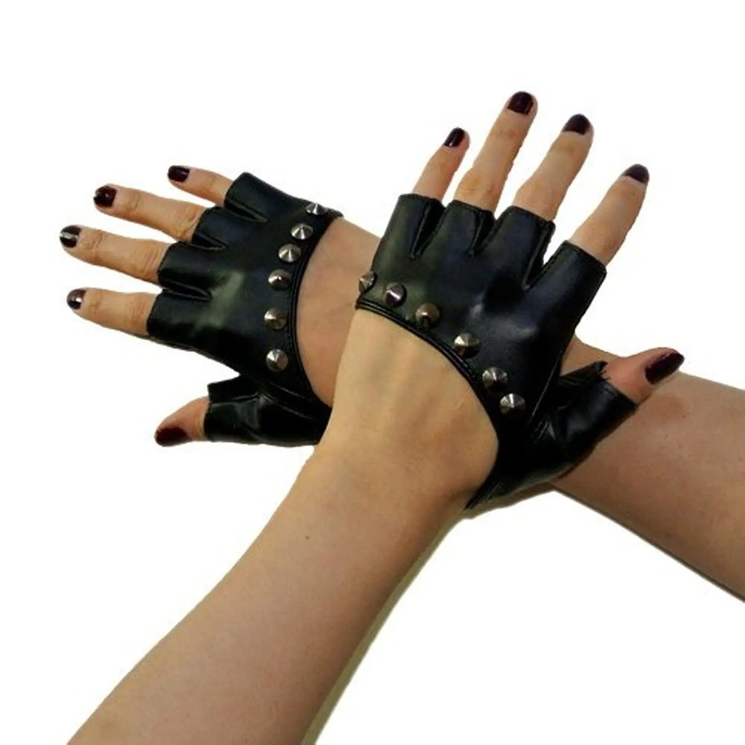 black leather fingerless gloves women