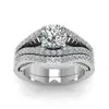 SJFD015 SJ Free Shipping High Quality Round Cut Cubic Zirconia Solid Brass 18K Gold Plating Jewelry Women Wedding Ring Set