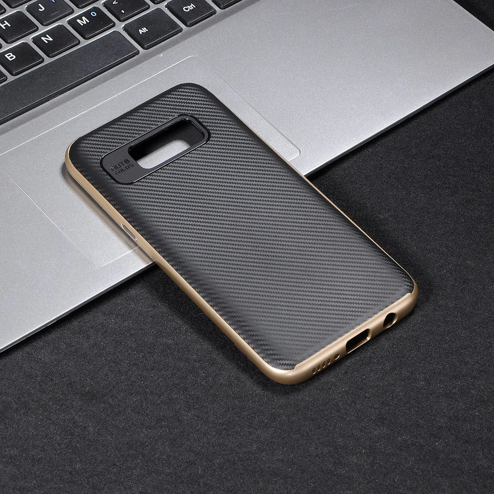 2 IN 1 Carbon Fiber TPU+PC Back Cover Case For Samsung Galaxy S8