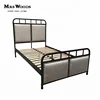 industrial style metal rustic iron frame upholstered bed with copper nail studded