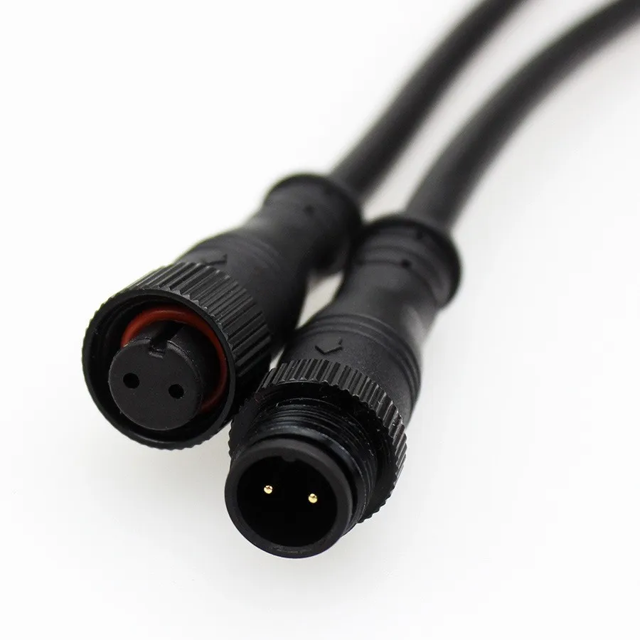 2芯 2pin 黑色猪尾塑料 m12 防水 ip67 led 连接器男 50 cm/pair 适用