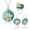 lotus Fun Round Lotus Whispers Shape ring Drop Earring Pendant Necklace 925 Sliver Jade Jewelry Set For Women