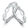925 silver simple and sweet unique crystal rhinestone twist knot couple opening ring