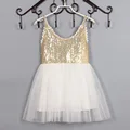 2016 New Summer Girls Sleeveless Dress Gold Sequin Baby Girl Tutu Dress Pink Blue Toddler Clothing