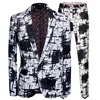 Korean European Fashion fit slim party singer hip hop Men 3d floral printed 2piece set jackets business tuxedo blazer suits
