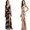 women fashionable dress sexy elegant deep V-neck flower girls long evening dresses
