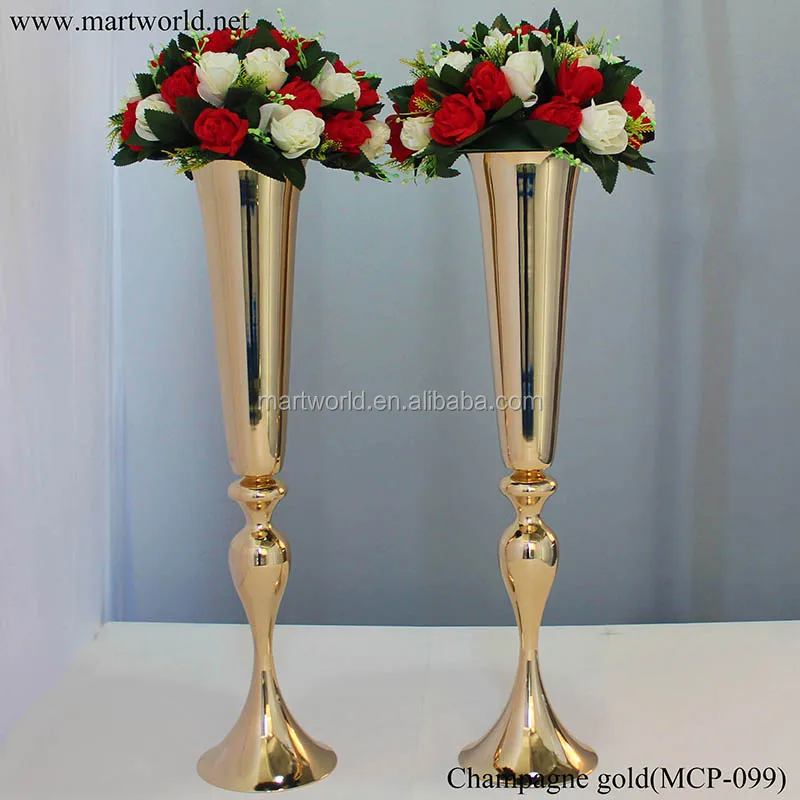 Champagne Gold Metal Vase Trumpet Vase Stand For Wedding Centerpiece