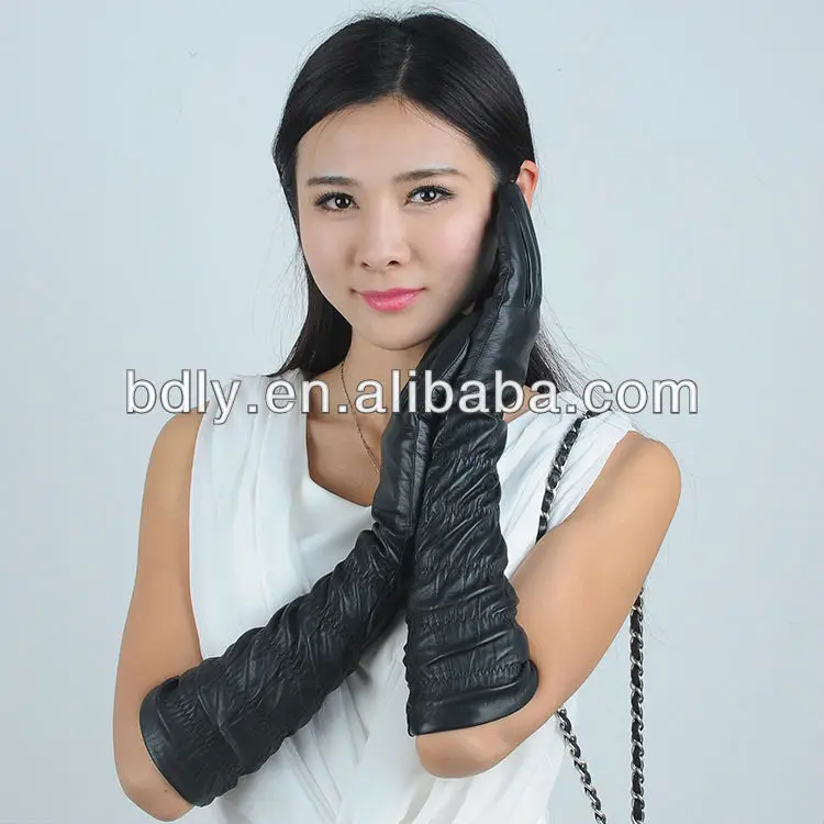 Black Elbow Length Elastic Sleeve Ladies Long Leather Gloves Buy Ladies Long Leather Gloves 6286