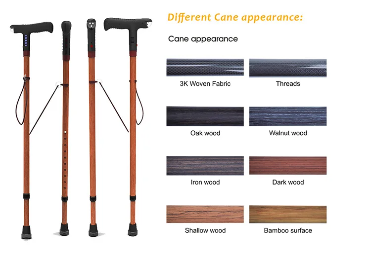 Wooden Handle Walking Stick With Gps And Sos Smart Crutch For Elder