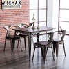 Hight quality metal coating vintage industrial modern dining cafe restaurant dining table set with solid wood top