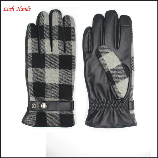 new style men's Pu leather and fabric touch screen leather gloves