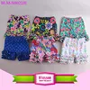 Popular design summer custom floral stretchy cotton knit fabric princess shorts wholesale baby triple ruffles shorts icing