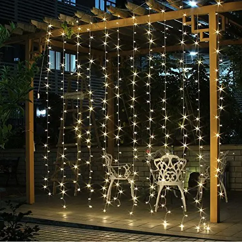9.6ft*9.6f 300 LED Curtain lights String christmas Window Twinkle string lights for Wedding Outdoor Indoor Decorate Warm White