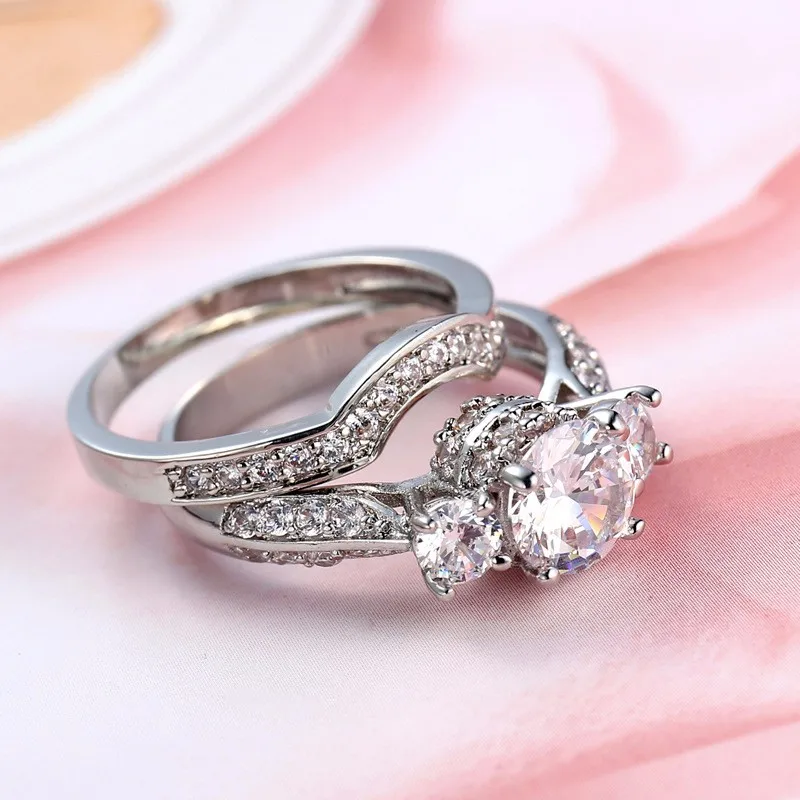 Factory Direct Wholesale Zircon Stone 18k White Gold Plated Wedding Set