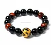 2mm Men's Natural Tiger Eye Agate Bracelet 16mm (Golden Color) Dragon King Pattern Bead