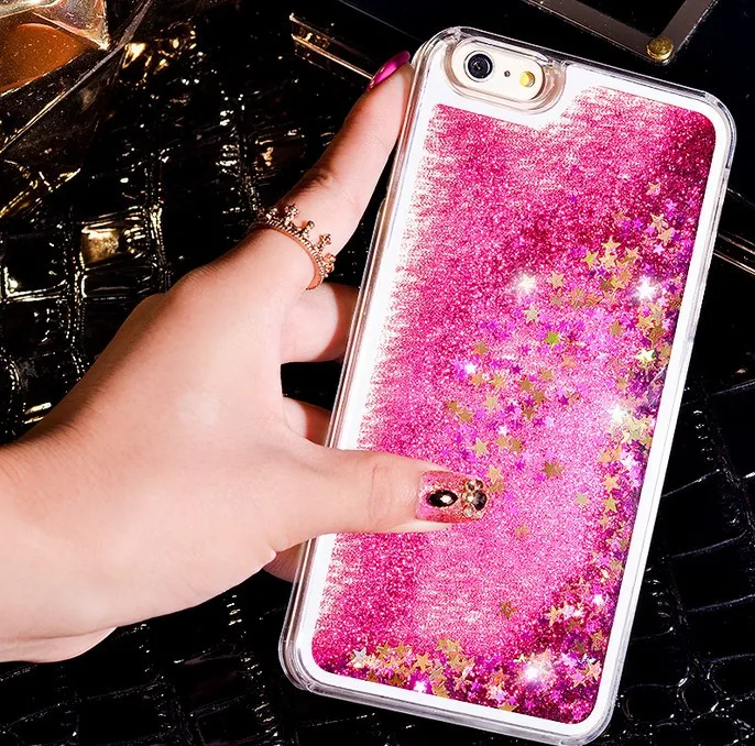 Hot Transparent Phone Case Glitter Stars Dynamic Liquid Quicksand Hard Case Back Cover Forfor iphone 6 plus 6s plus