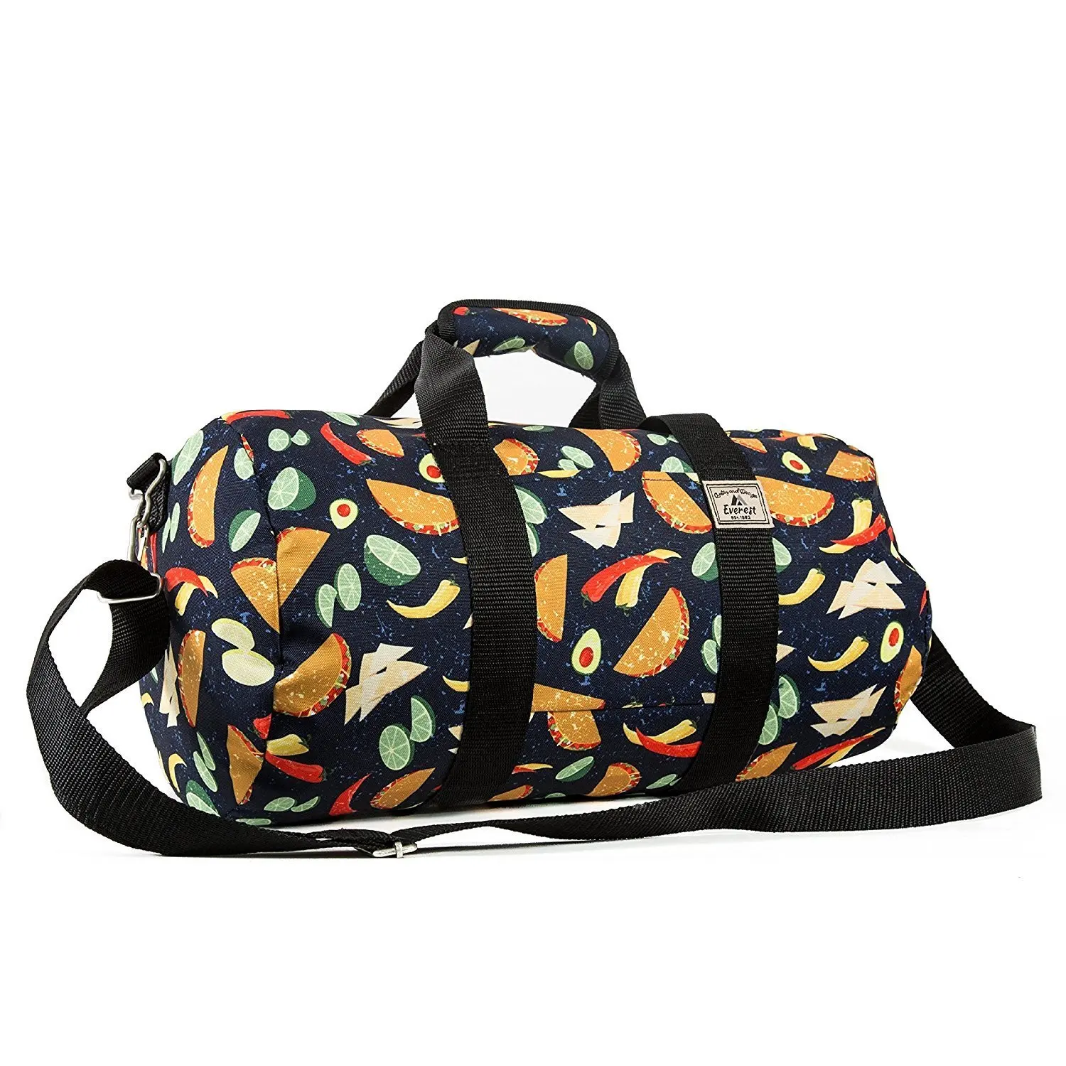 Girls Blue Taco Pattern Carry Duffle Bag, Fruits & Vegetables Duffel, Handle, Fashionable, Shoulder Strap Duffel, Lightweight, Kids Travel Luggage