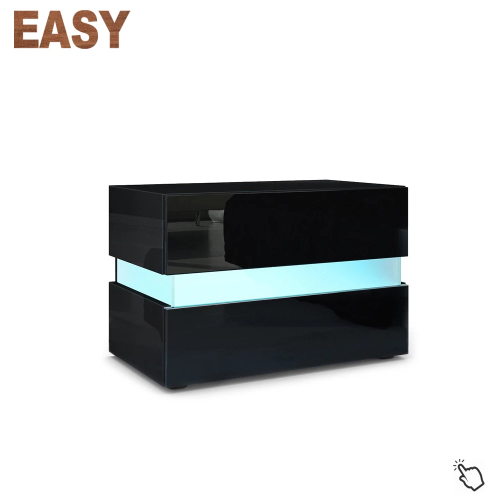 white high gloss bedside table with led light