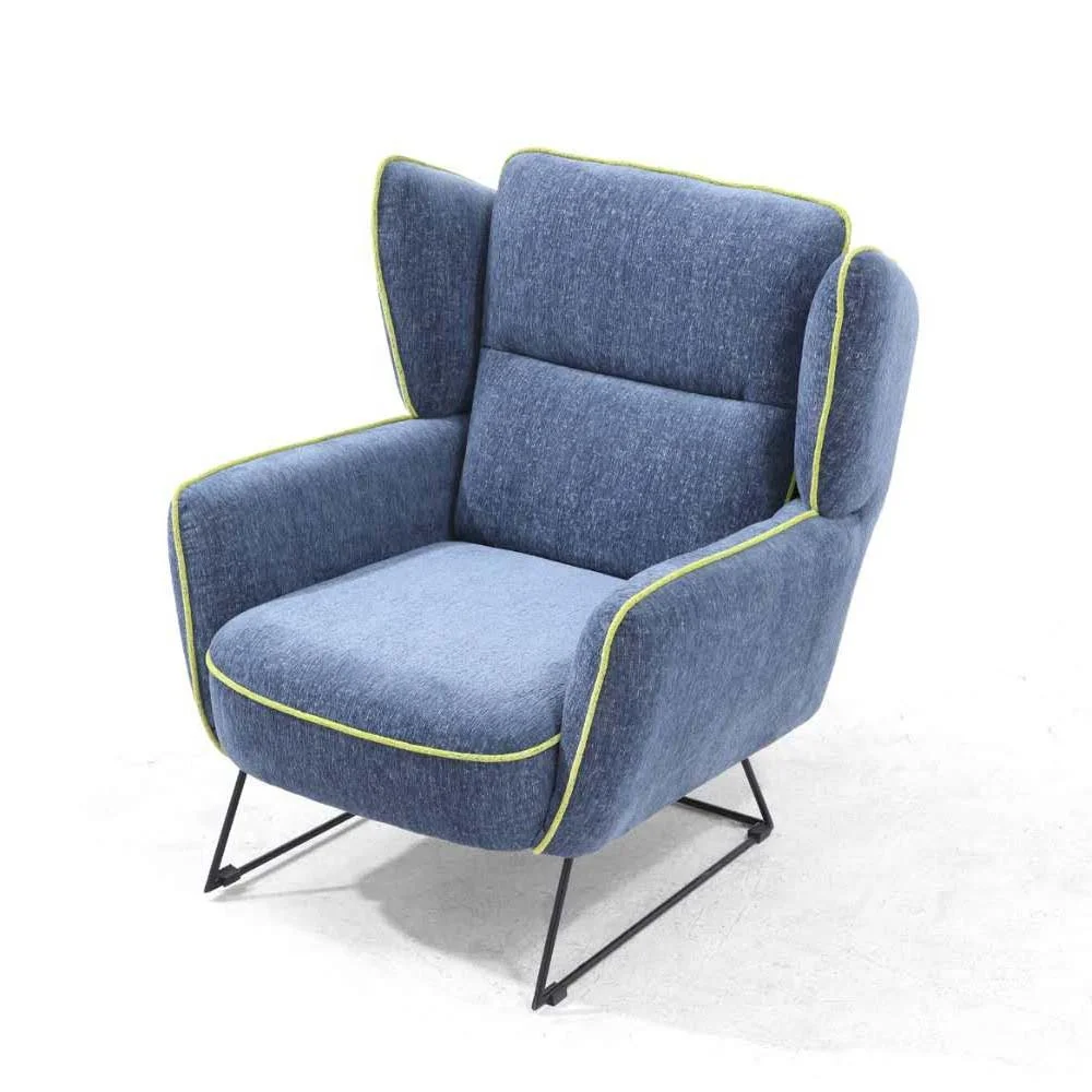 European style modern wing back comfortable blue color armchair with metal legs