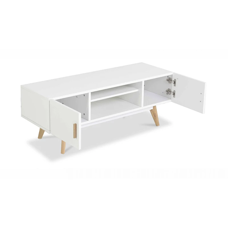 white corner modern tv unit cabinet with doors