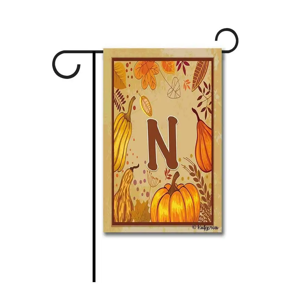 Kafepross Pumpkin and Leaves Monogram N Fall Decorative Garden Flag Autumn Leaf Letters Decor Yard Banner 12.5"X18" Print Both Sides