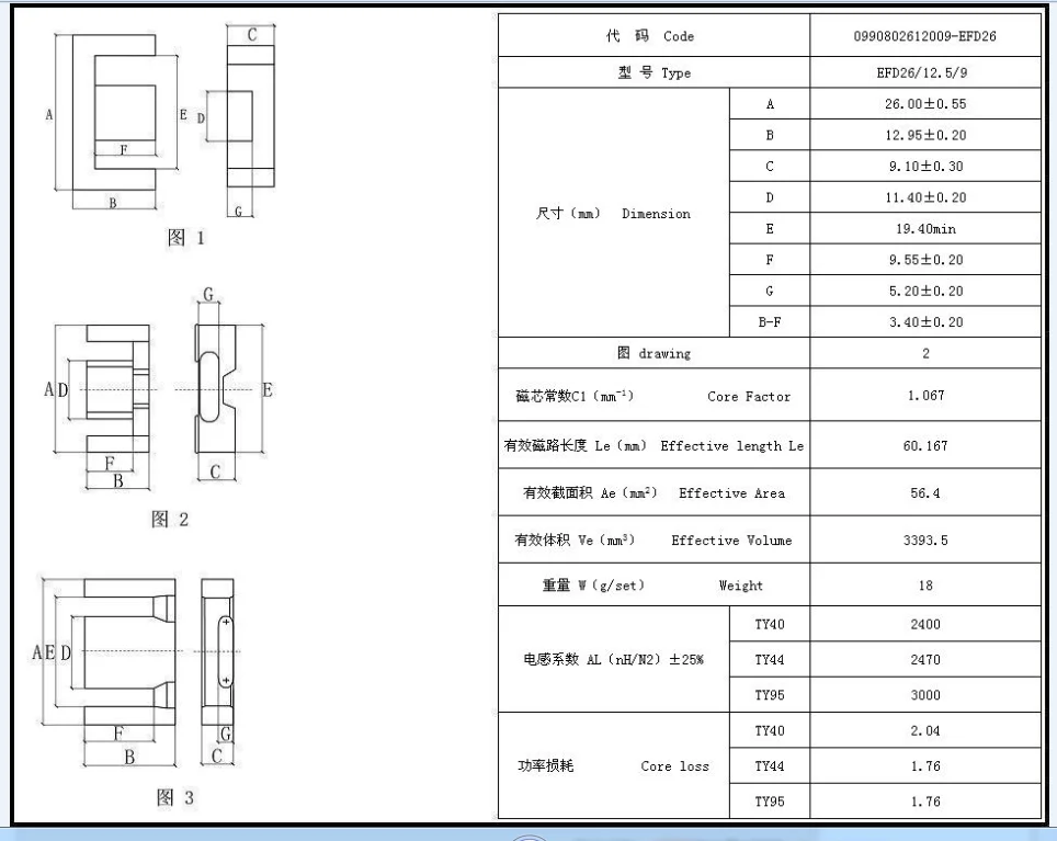 High Frequency Transformer Ferrite Core Efd26/12.5/9 Ty40 Buy Pc40