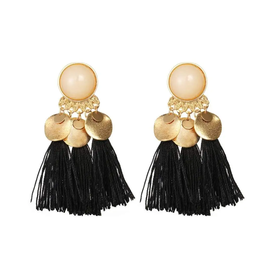 Tassel Dangle Earring Set for Women,ManxiVoo Bohemian Thread Tassels Crystal Long Drop Earrings Jewelry