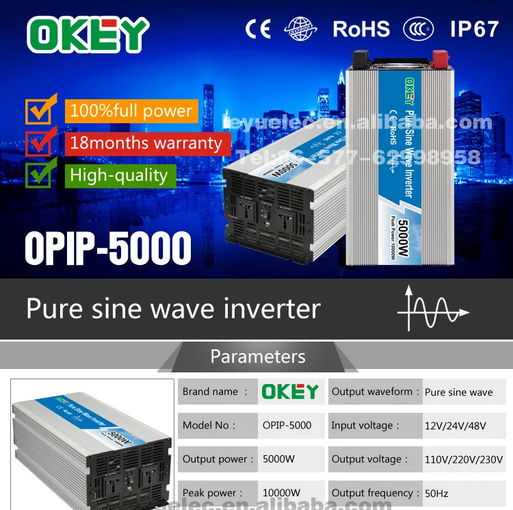 5000w power inverter 12v 24v 48v dc input ac output pure sine wave solar inverter 5000w inverter