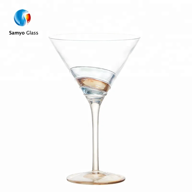 Diamante Martini Cocktail Glass 300ml Stemmed Martini Cocktail Glass Decorated Gold Rim Novelty Martini Glass Gift