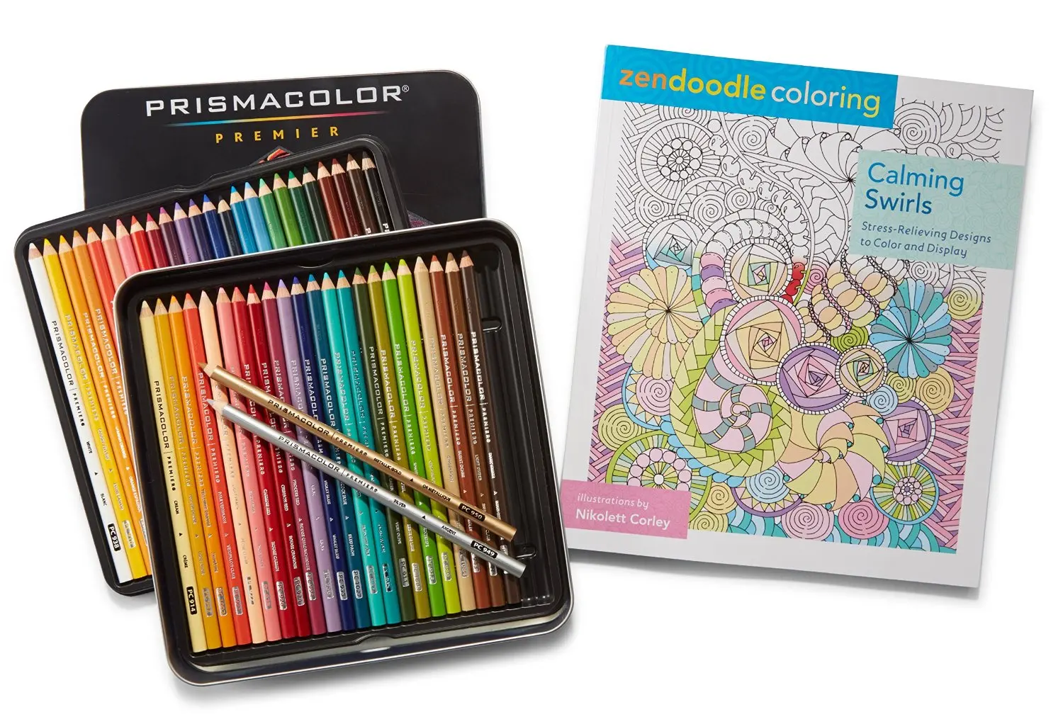 Prismacolor Premier Colored Pencils, Soft Core, 48 Pack and Adult Colring Book (Zendoodle Calming Swirls)