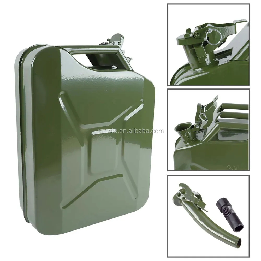 Lot Of 2 NATO Style 5 Gallon / 20L Green Steel Jerry Cans With Spout - Gas/Water