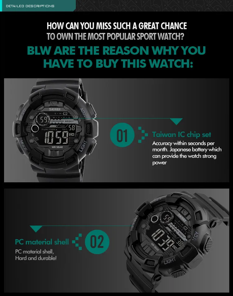 Hot Selling Skmei 1243 Dual Time Mens Sports Digital Watches With ...