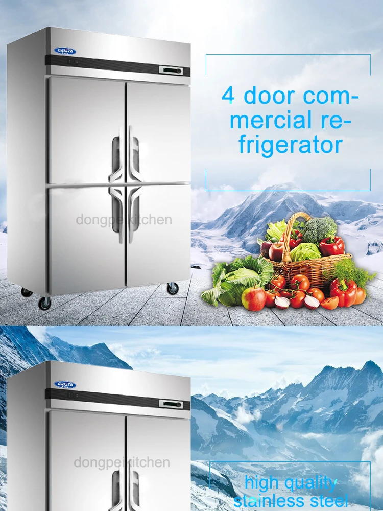 Stainless Steel Commercial 4 Door Upright Refrigerator For Fruits And