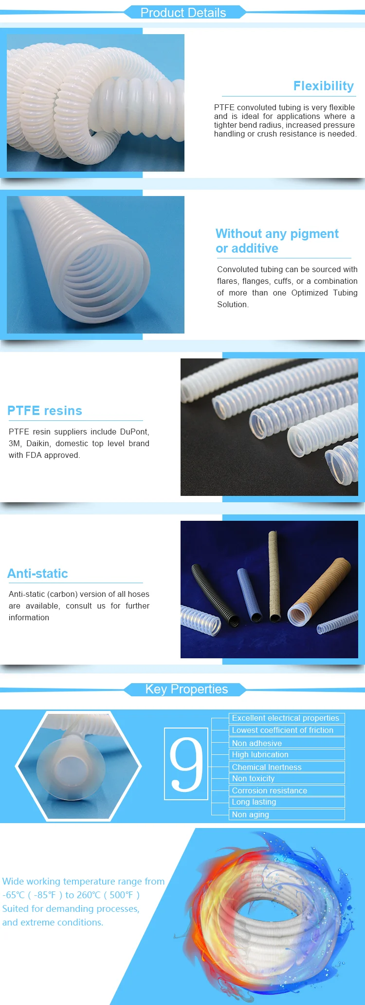 Flexible High Temperature Ptfe Corrugated Tubing Accordion Tube Buy