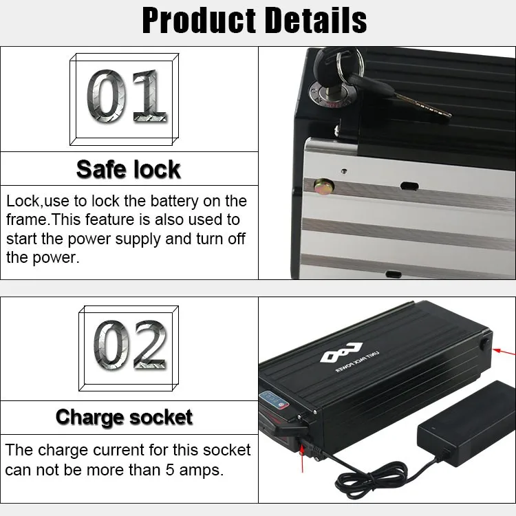 Upp Brand 36v 20ah Rear Rack Electric Bicycle Phylion Battery With 42v
