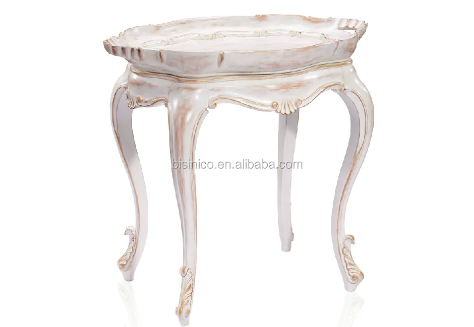 New Design Antique Solid Wood Hand Carved White Small Coffee Table