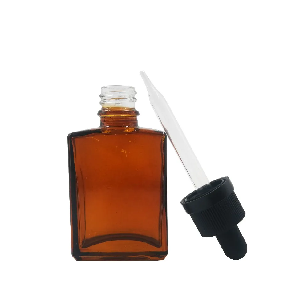 30ml Clear Frosted Flat Square Glass Dropper Bottle For Essential Oil