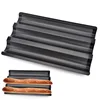 Black Perforated 3-slot Non stick French Bread Pan Heat-resistant Baguette Baking Tray