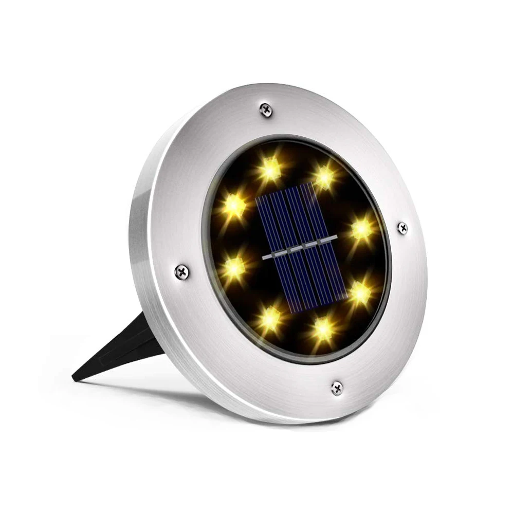 8 LED High Power Outdoor Stainless Steel Disk Lawn Light IP68 Waterproof LED Solar Garden Light
