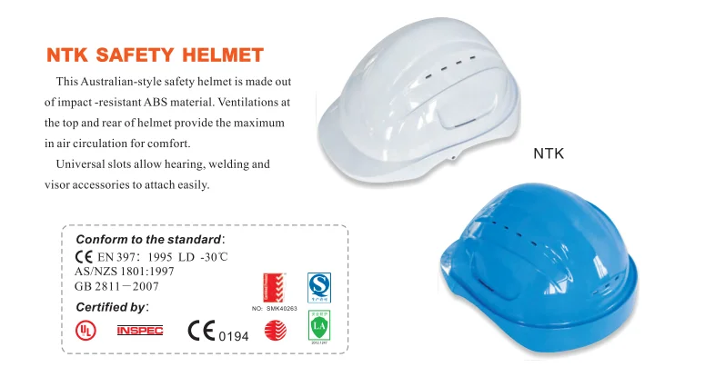 Hot Selling As/nzs 1801 Australian Standard Safety Helmet Construction