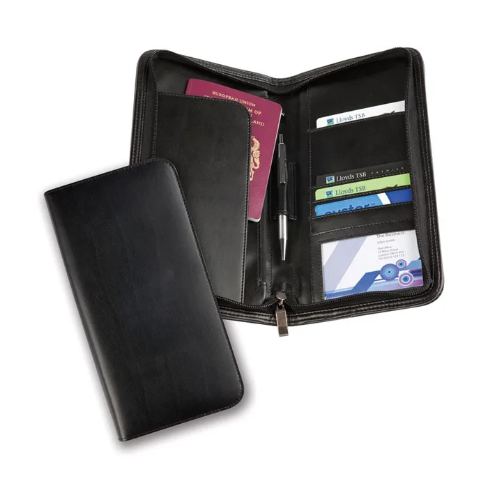 High Quality Zipper Leather Travel Document Wallet Mens Leather Travel