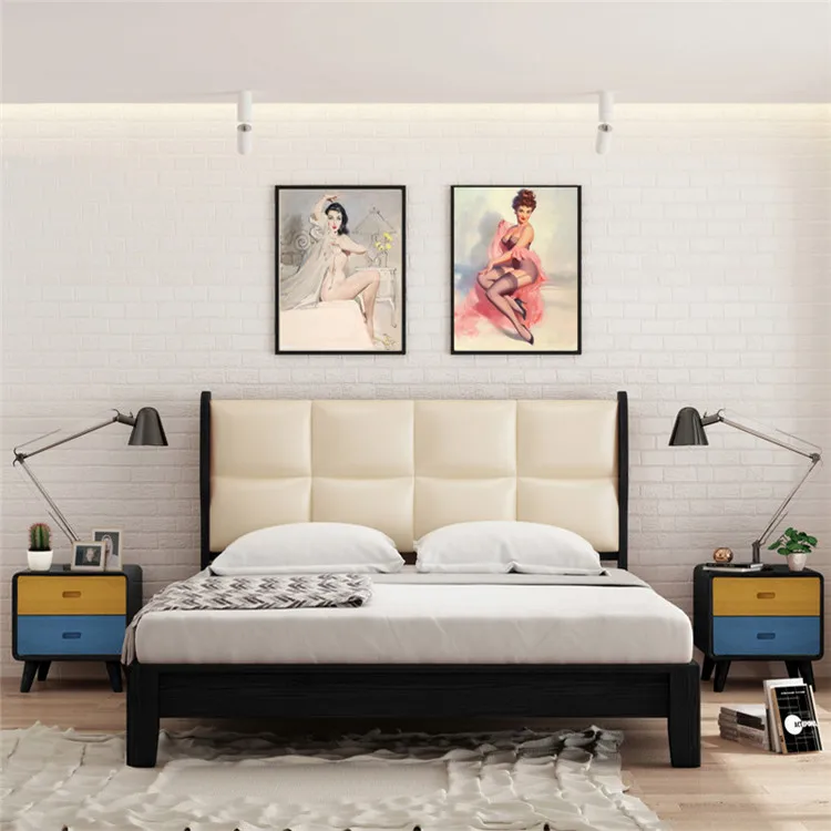 Fashionable Italian design leather modern bedroom furniture set