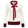 KK Women Long Sleeve Button Neck Zebra Pattern Patchwork Knitwear Knitted Tops