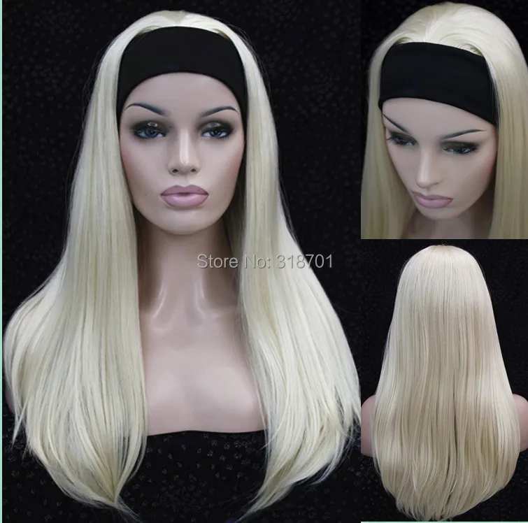 Half wig 3/4 wigs With headband Long Straight Synthetic Hair Wig 9 colors for you choose Free shipping