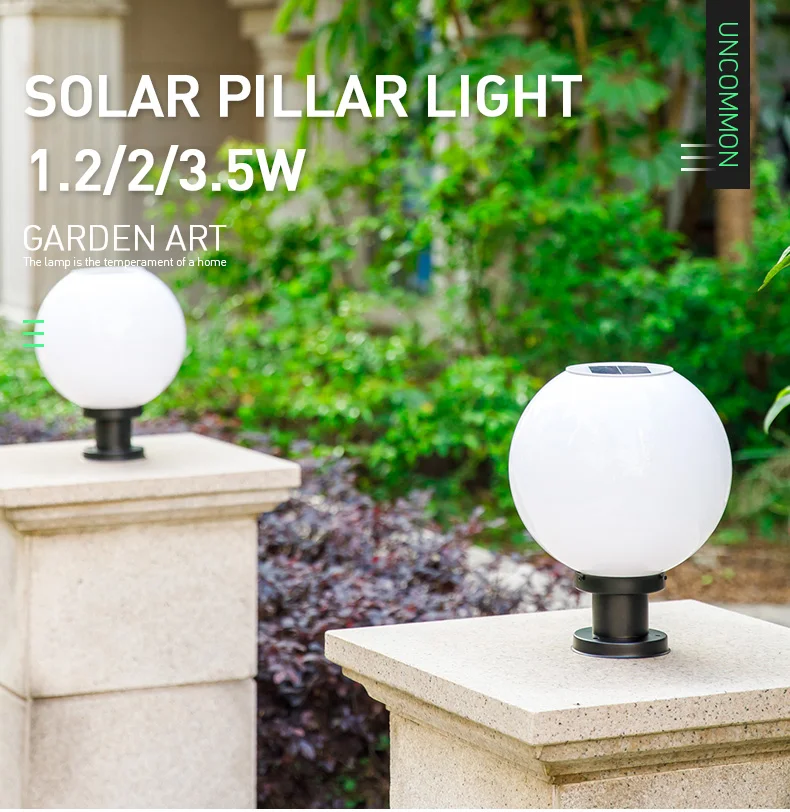 1.2W 2W Energy Saving Light Type and 3.7V Voltage Outdoor Modern Garden Ball Pillar Light Solar Led Gate Light