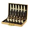 18/0 410 stainless steel cutlery 24 pcs gold cutlery set gift box silverware set with wooden box